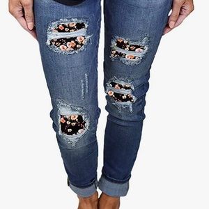 Sidefeel Floral Patchwork Destroyed Skinny Jeans